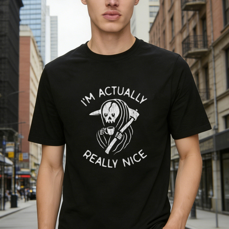 I'm Actually Really Nice Skull Grim Reaper Funny Quote Graphic T-shirt