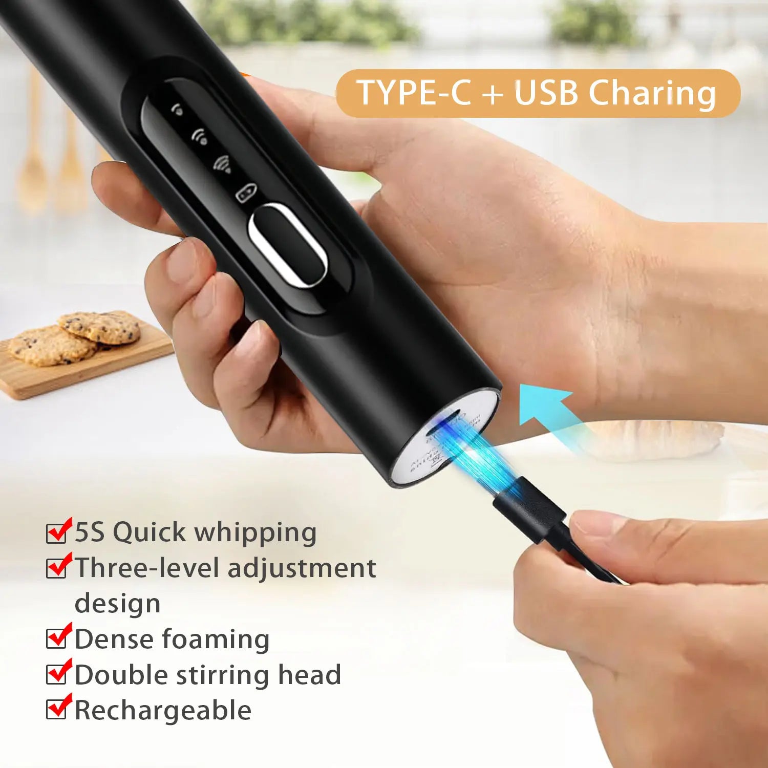 ⚡ Super Powerful Torque — Rechargeable Milk Frother Wand ☕3-Speed Handheld Foam Maker for Coffee, Matcha & Protein Shakes