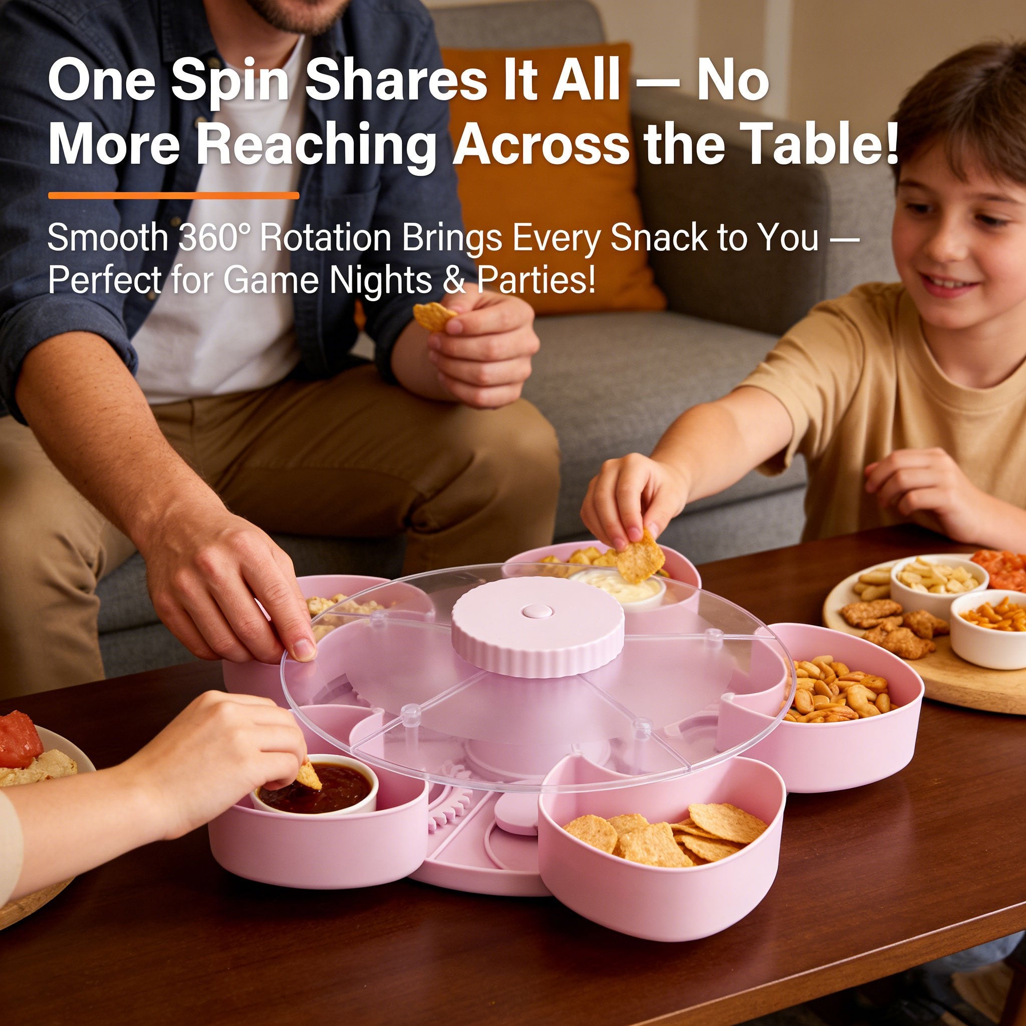 🍽️ Rotating 5-Compartment Snack Tray