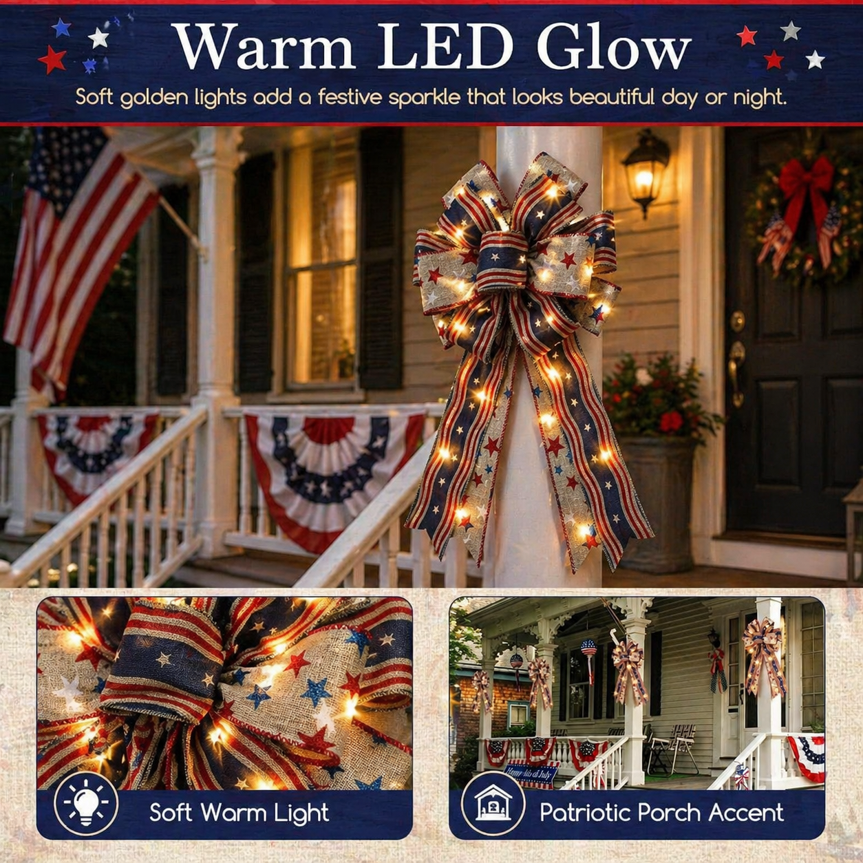 🎁🎁Handcrafted American Flag Wreath Decor for Front Doors 🇺🇸（🎉Best Decorative Effect - 4 PCS）