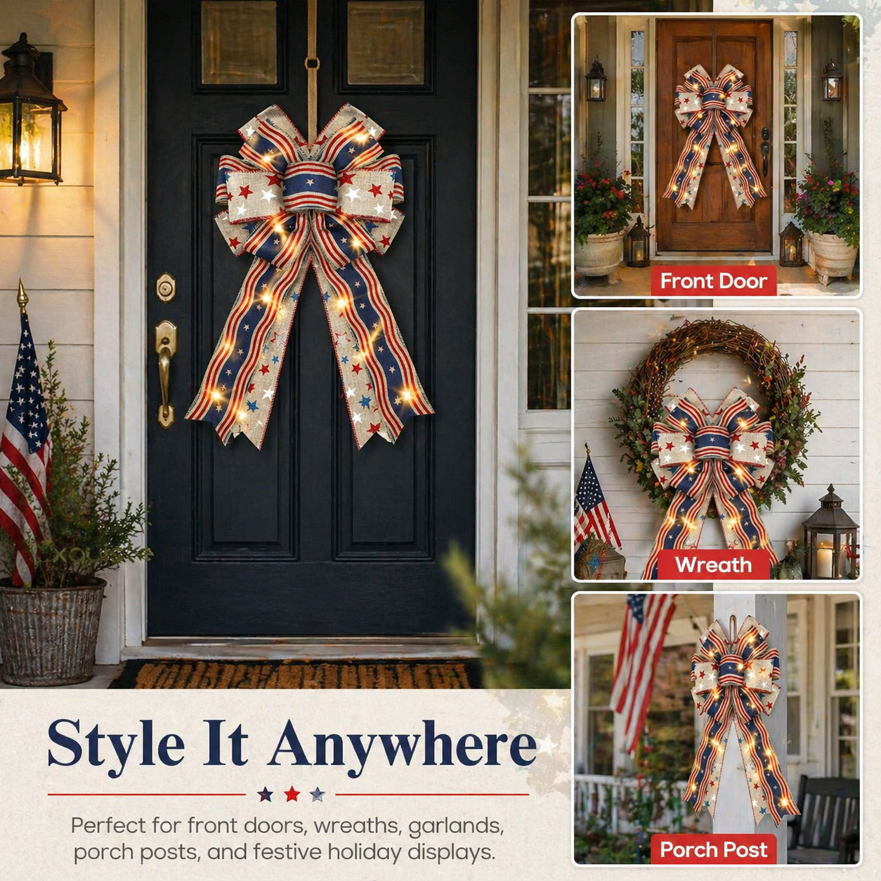 🎁🎁Handcrafted American Flag Wreath Decor for Front Doors 🇺🇸（🎉Best Decorative Effect - 4 PCS）