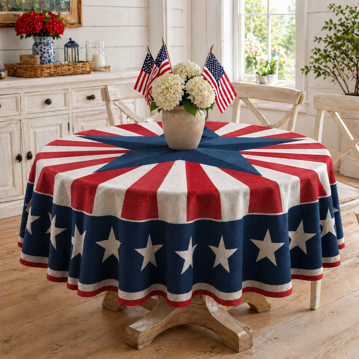 Patriotic Starburst Round Tablecloth 🇺🇸 July 4th Independence Day Decor & Outdoor Picnic Cover ✨