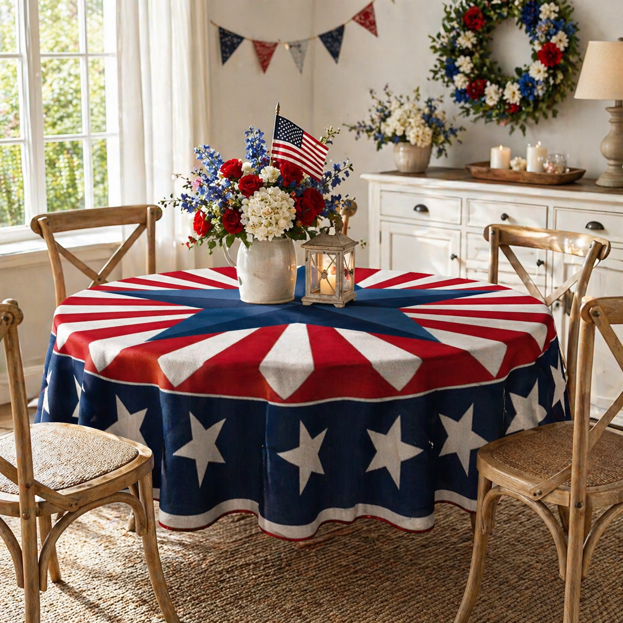 Patriotic Starburst Round Tablecloth 🇺🇸 July 4th Independence Day Decor & Outdoor Picnic Cover ✨