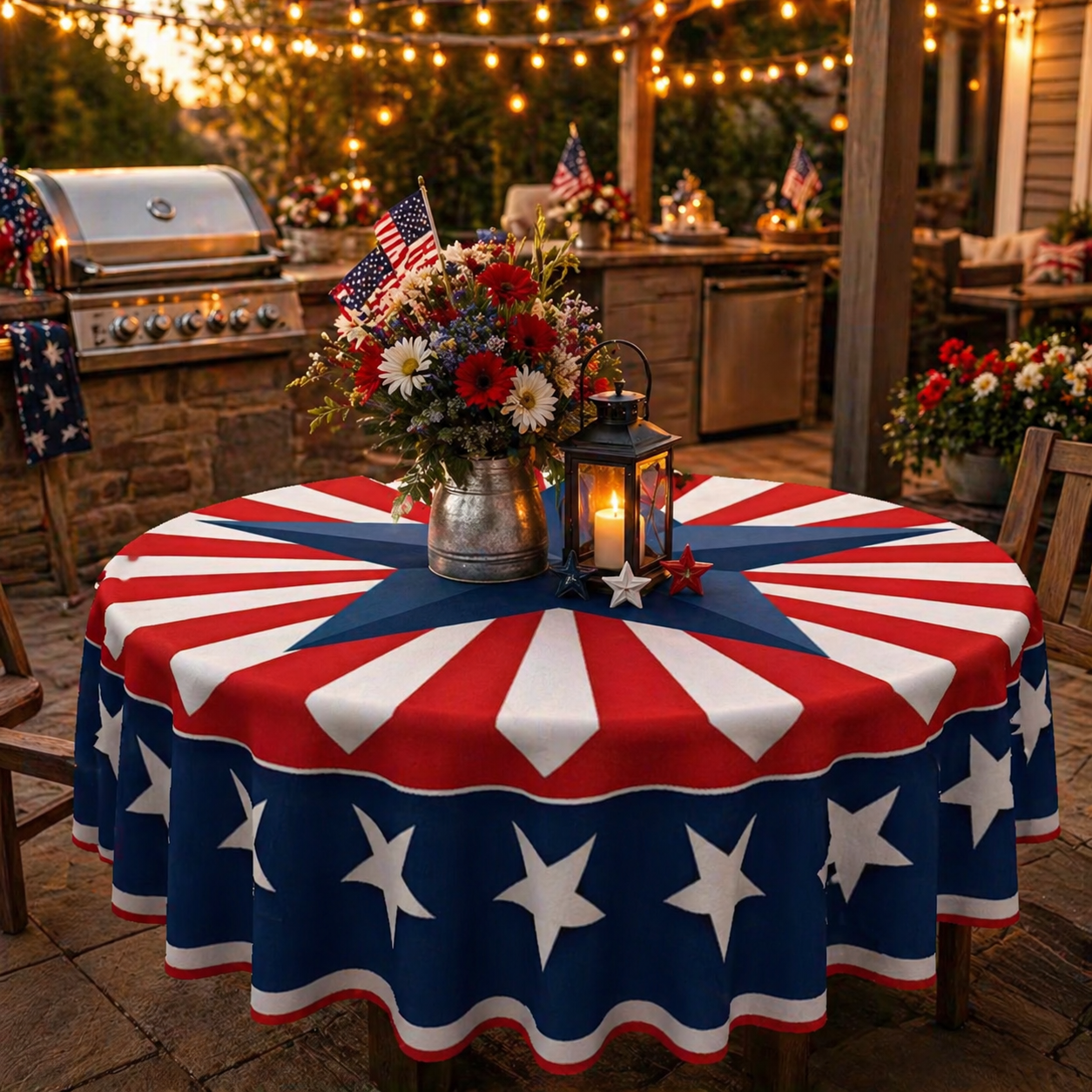Patriotic Starburst Round Tablecloth 🇺🇸 July 4th Independence Day Decor & Outdoor Picnic Cover ✨