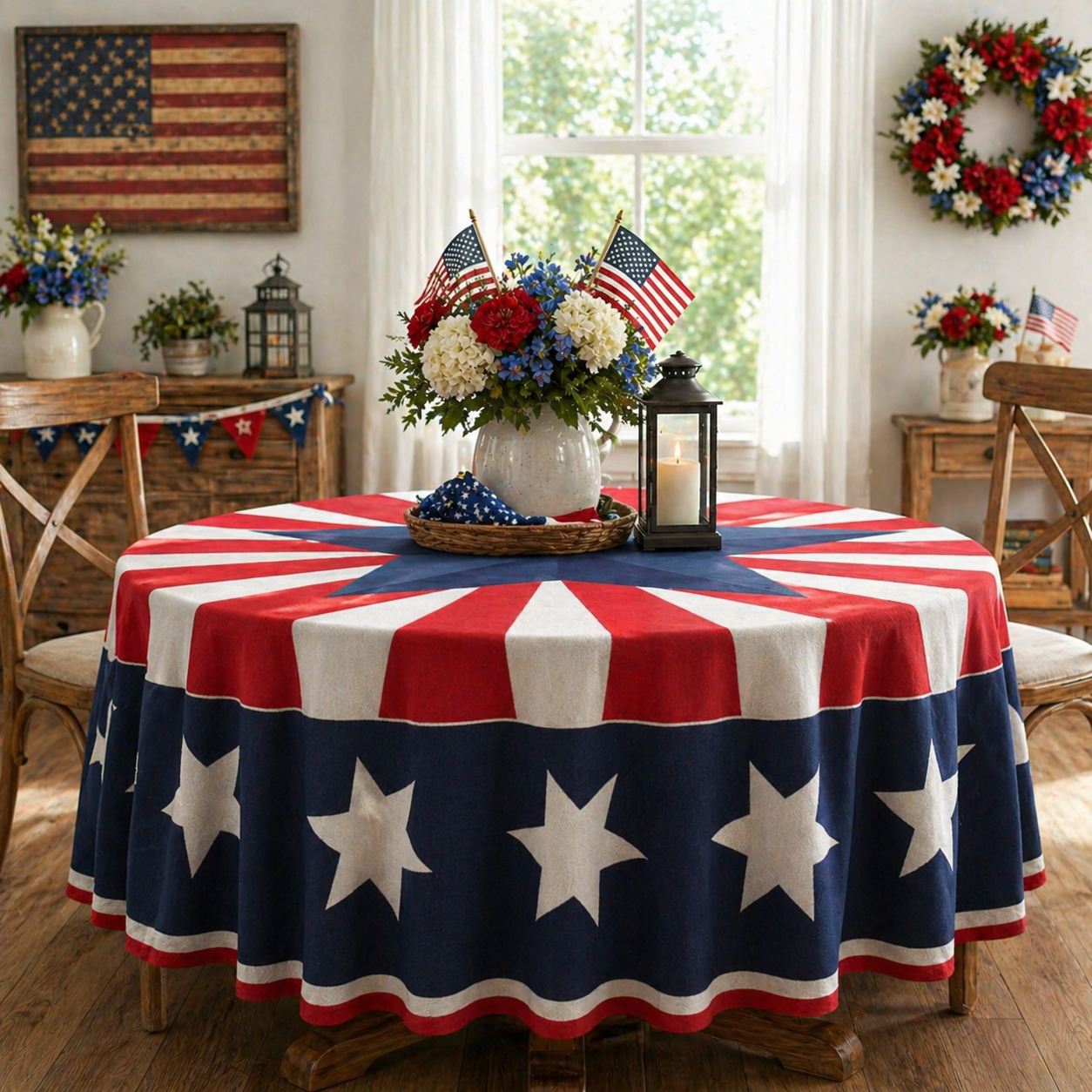 Patriotic Starburst Round Tablecloth 🇺🇸 July 4th Independence Day Decor & Outdoor Picnic Cover ✨