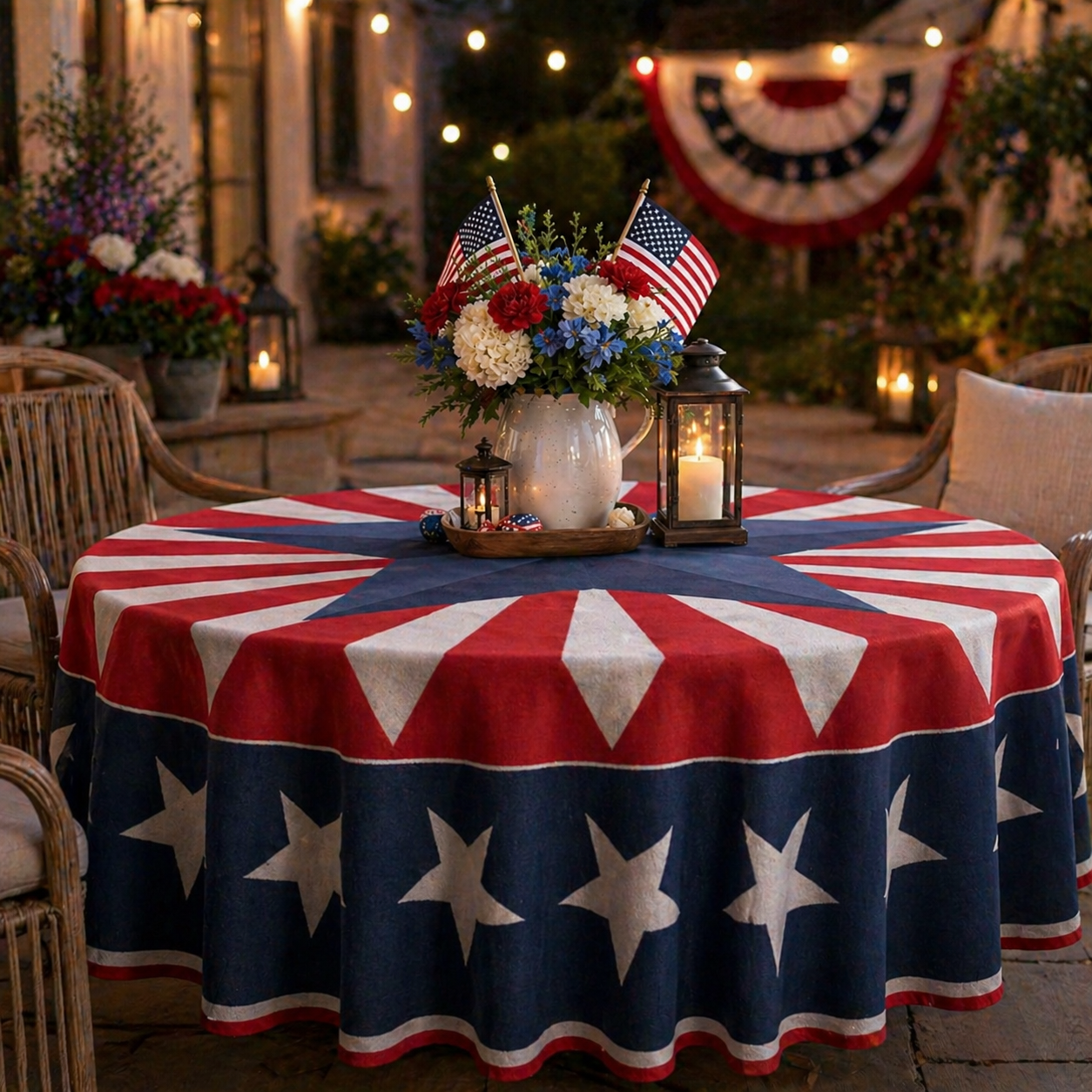 Patriotic Starburst Round Tablecloth 🇺🇸 July 4th Independence Day Decor & Outdoor Picnic Cover ✨