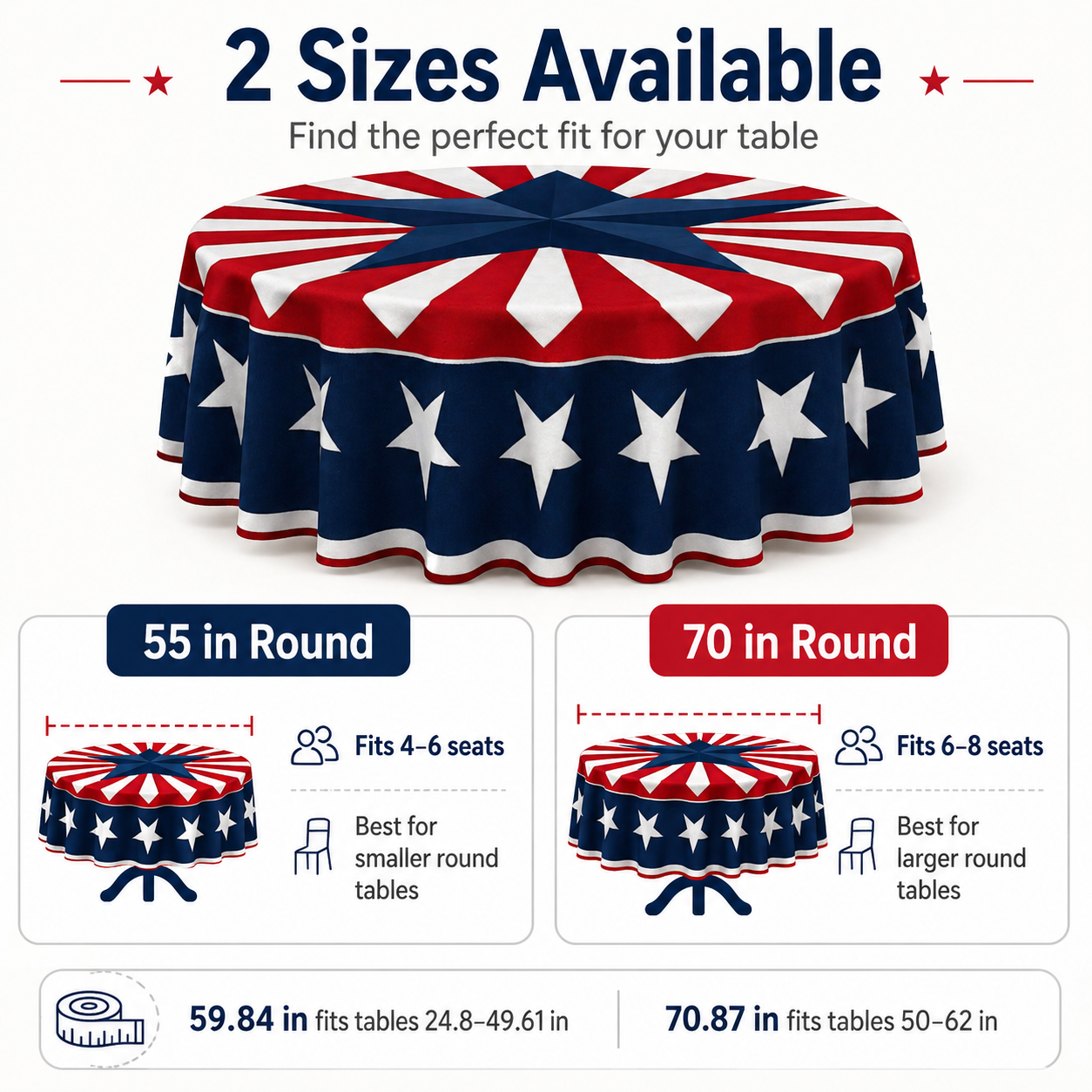 Patriotic Starburst Round Tablecloth 🇺🇸 July 4th Independence Day Decor & Outdoor Picnic Cover ✨