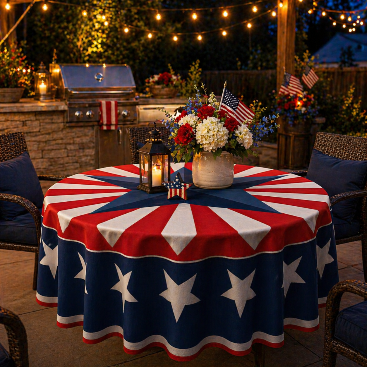 Patriotic Starburst Round Tablecloth 🇺🇸 July 4th Independence Day Decor & Outdoor Picnic Cover ✨