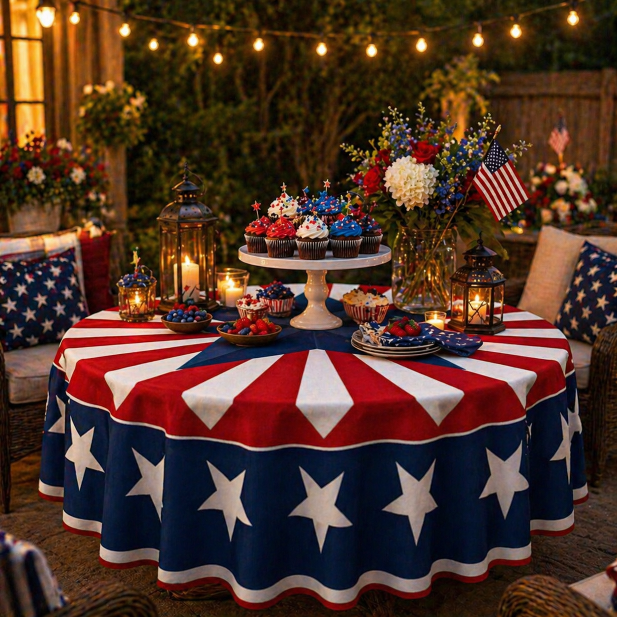 Patriotic Starburst Round Tablecloth 🇺🇸 July 4th Independence Day Decor & Outdoor Picnic Cover ✨