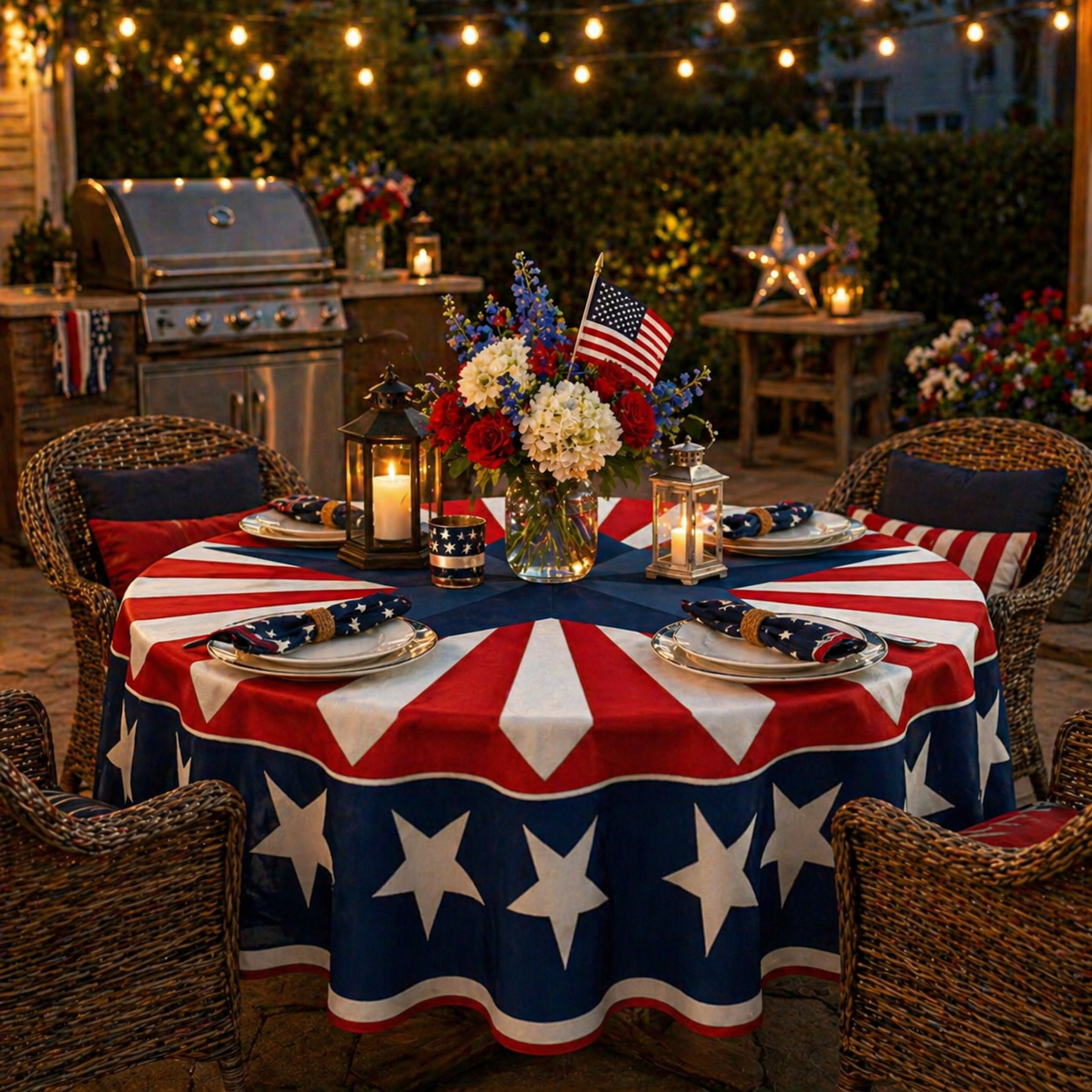 Patriotic Starburst Round Tablecloth 🇺🇸 July 4th Independence Day Decor & Outdoor Picnic Cover ✨