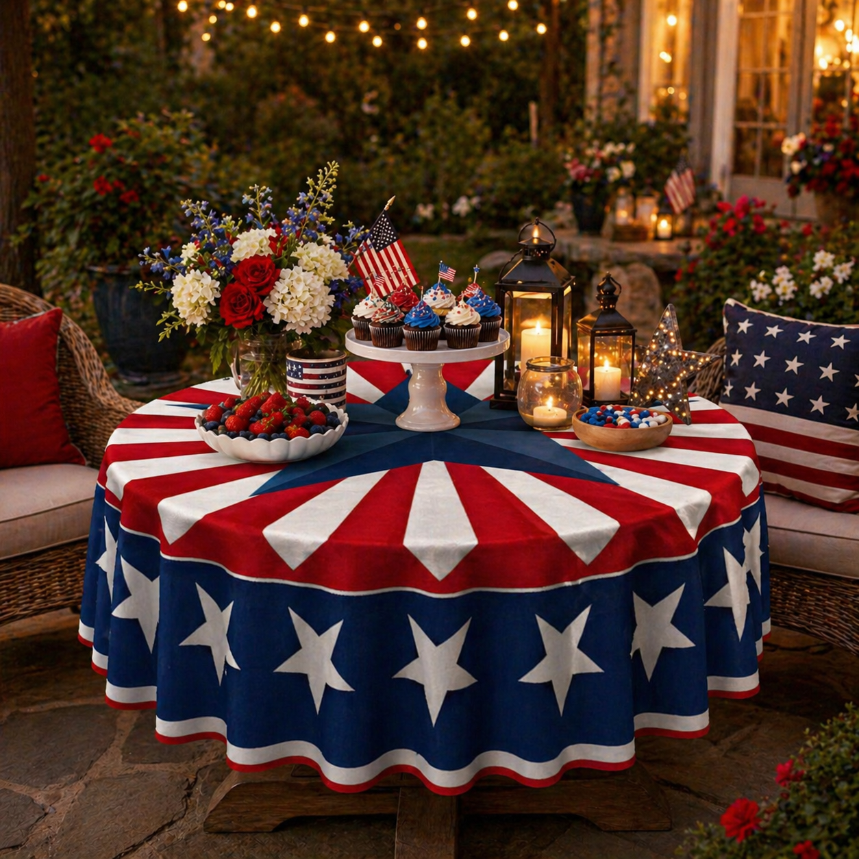 Patriotic Starburst Round Tablecloth 🇺🇸 July 4th Independence Day Decor & Outdoor Picnic Cover ✨