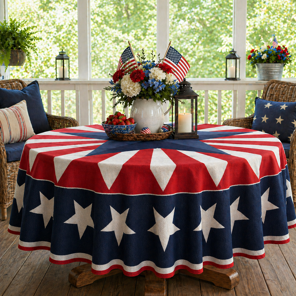Patriotic Starburst Round Tablecloth 🇺🇸 July 4th Independence Day Decor & Outdoor Picnic Cover ✨