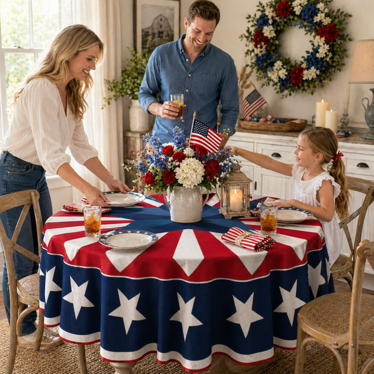 Patriotic Starburst Round Tablecloth 🇺🇸 July 4th Independence Day Decor & Outdoor Picnic Cover ✨