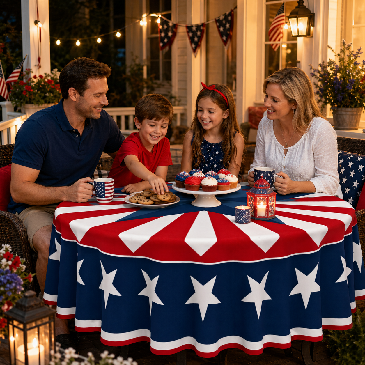 Patriotic Starburst Round Tablecloth 🇺🇸 July 4th Independence Day Decor & Outdoor Picnic Cover ✨