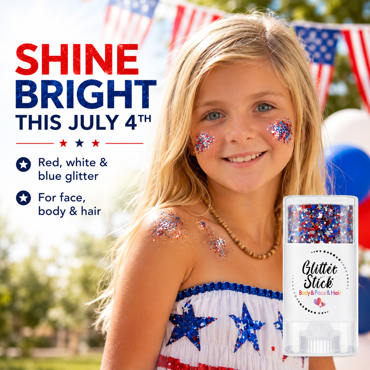 3-in-1 Patriotic Glow😍✨Red, White & Blue Glitter Body Stick