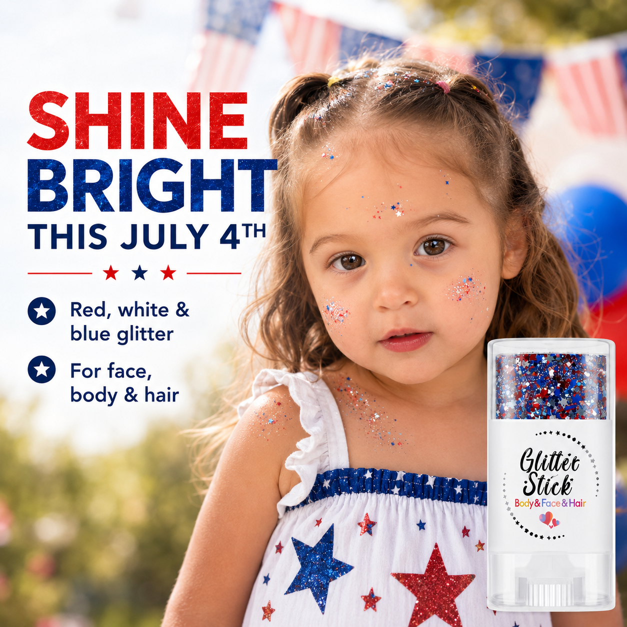 3-in-1 Patriotic Glow😍✨Red, White & Blue Glitter Body Stick