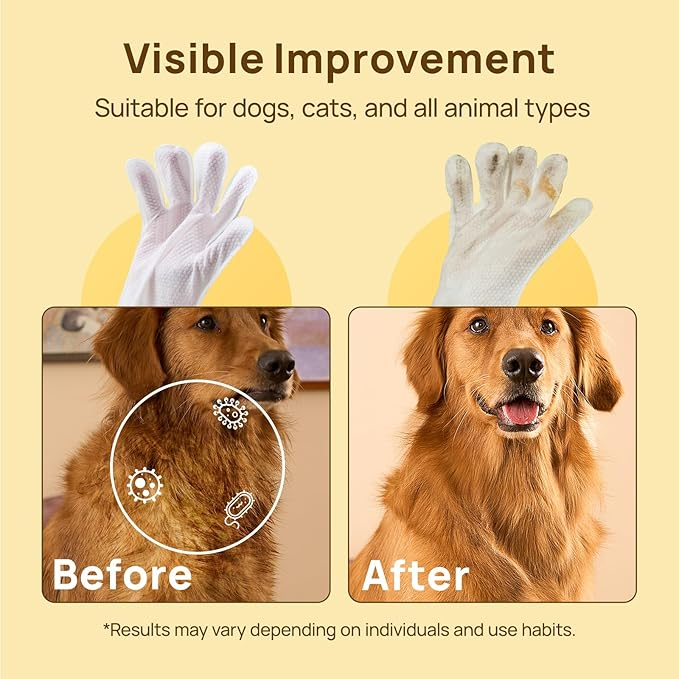 PET Glove Wipes | High-Efficiency Deodorizing & Grooming Gloves | Professional Deep Clean with a Loving Stroke | Instant Refresh for Sensitive Pets | No More Water Stress – Clean & Comfy in Minutes