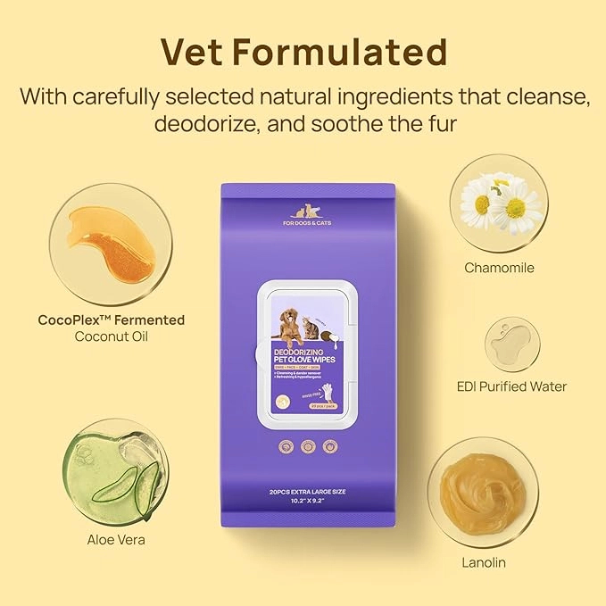 PET Glove Wipes | High-Efficiency Deodorizing & Grooming Gloves | Professional Deep Clean with a Loving Stroke | Instant Refresh for Sensitive Pets | No More Water Stress – Clean & Comfy in Minutes