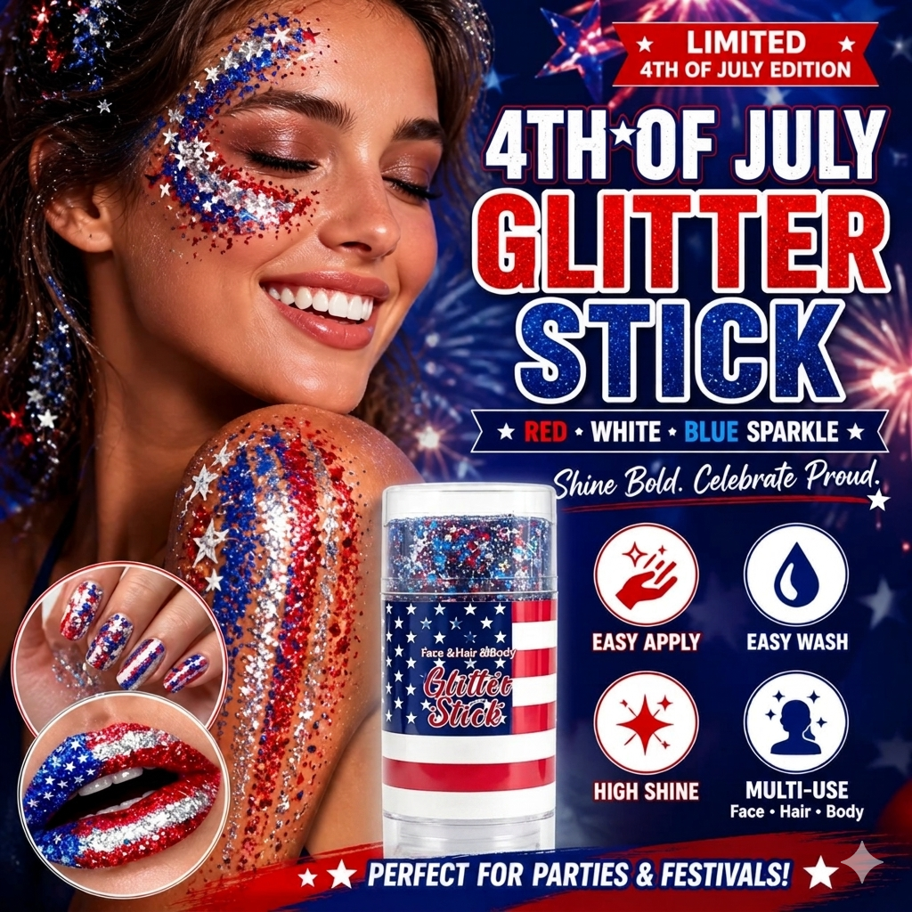 🦅4th of July Glitter Stick✨🔔Red, White & Blue Body & Hair Sparkle