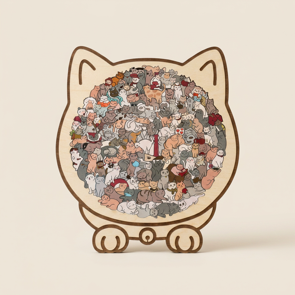 🔥Best Seller Mindful Wooden Animal Puzzle with Display Stand ✨ Perfect Gift for Cat Lovers