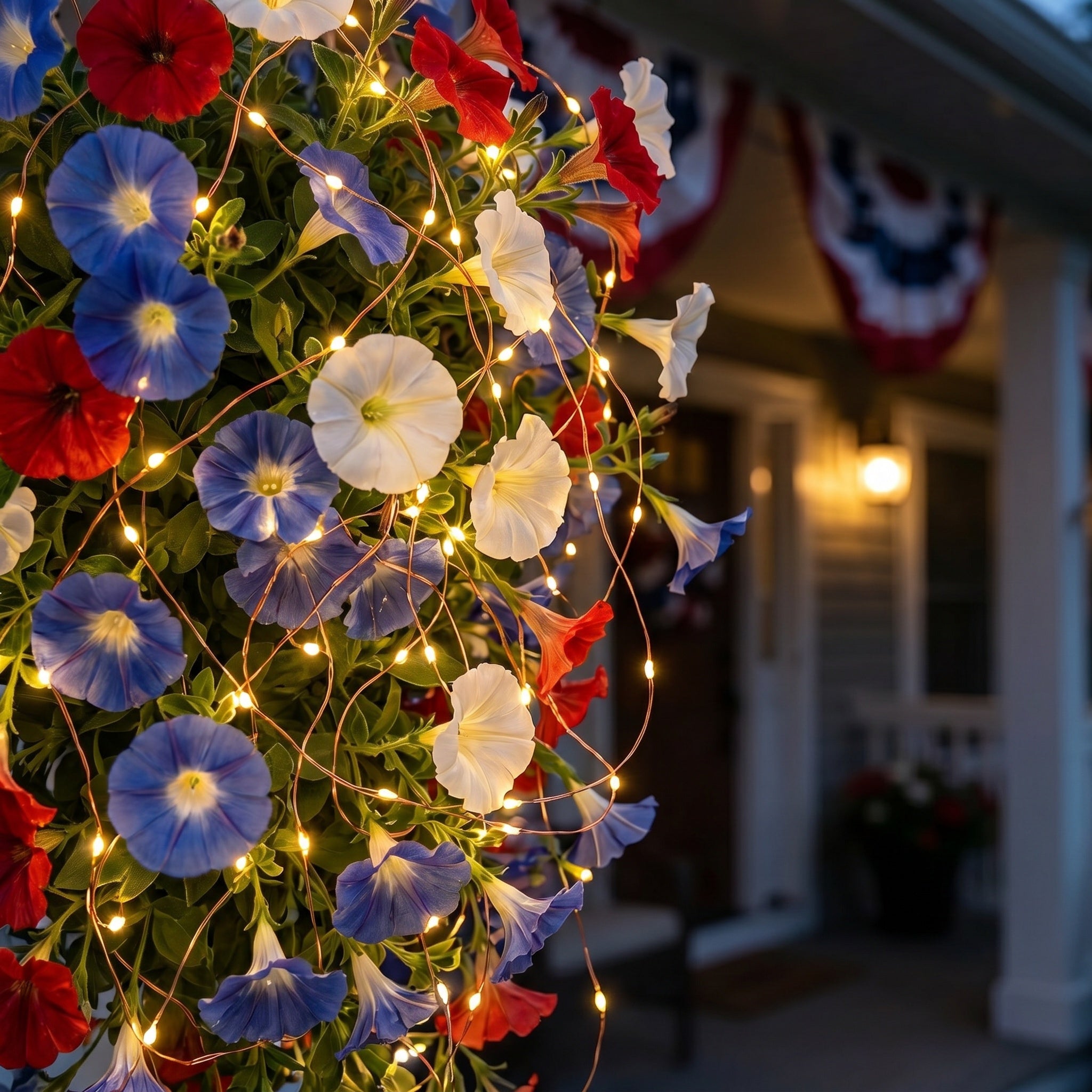 🏆Flash Sale-49% OFF⚡ 50K+ SOLD! Red, White & Blue Artificial Morning Glory Hanging Vines – 3-Piece Set