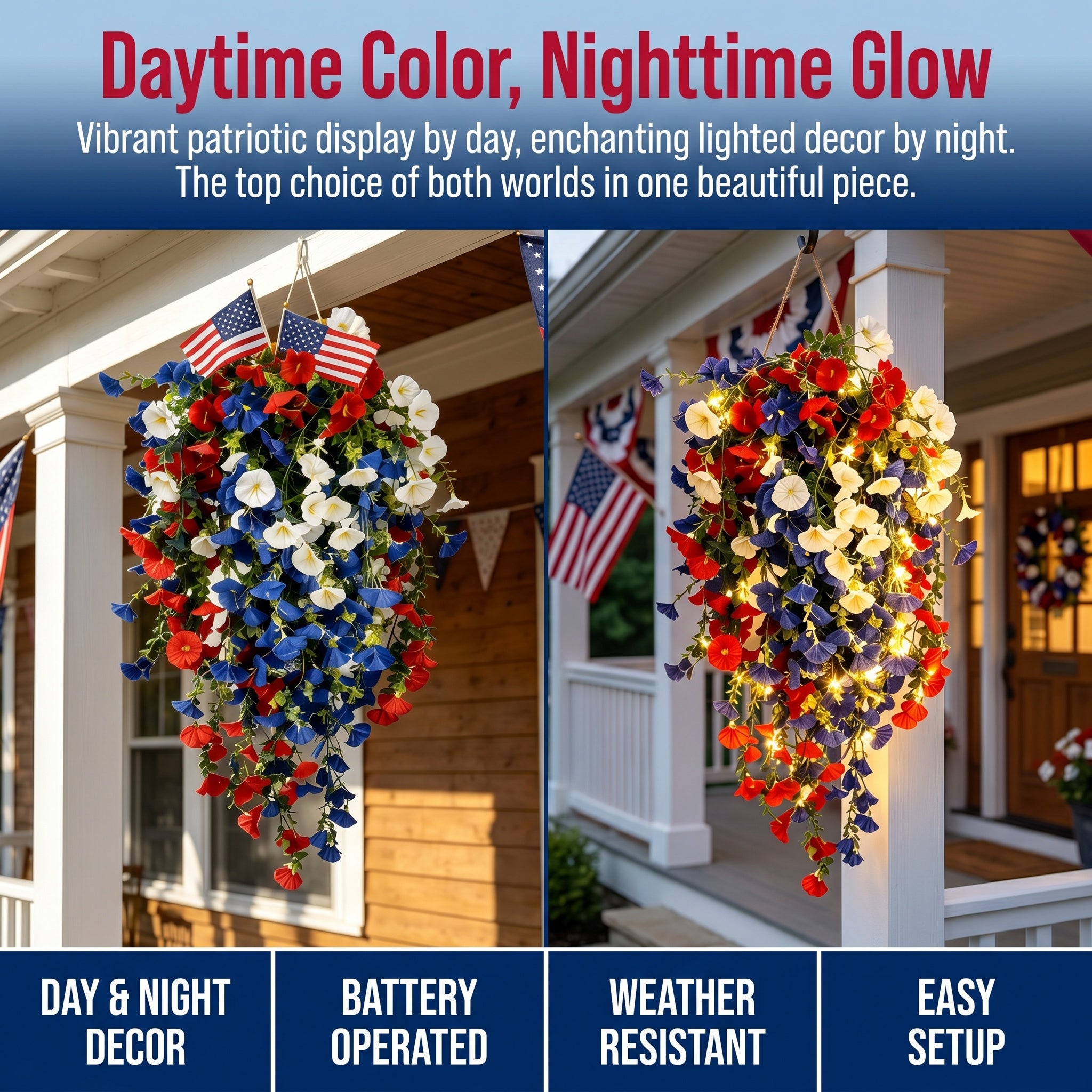 🏆Flash Sale-49% OFF⚡ 50K+ SOLD! Red, White & Blue Artificial Morning Glory Hanging Vines – 3-Piece Set