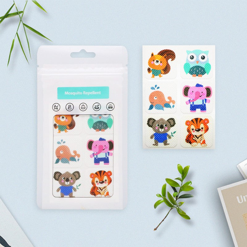Kid‑Approved Cartoon Mosquito Repellent Patches | Natural Non‑Toxic Stickers, Owl/Chick/Fox/Panda Blind Box White Bag Pack for Family Outdoor Use