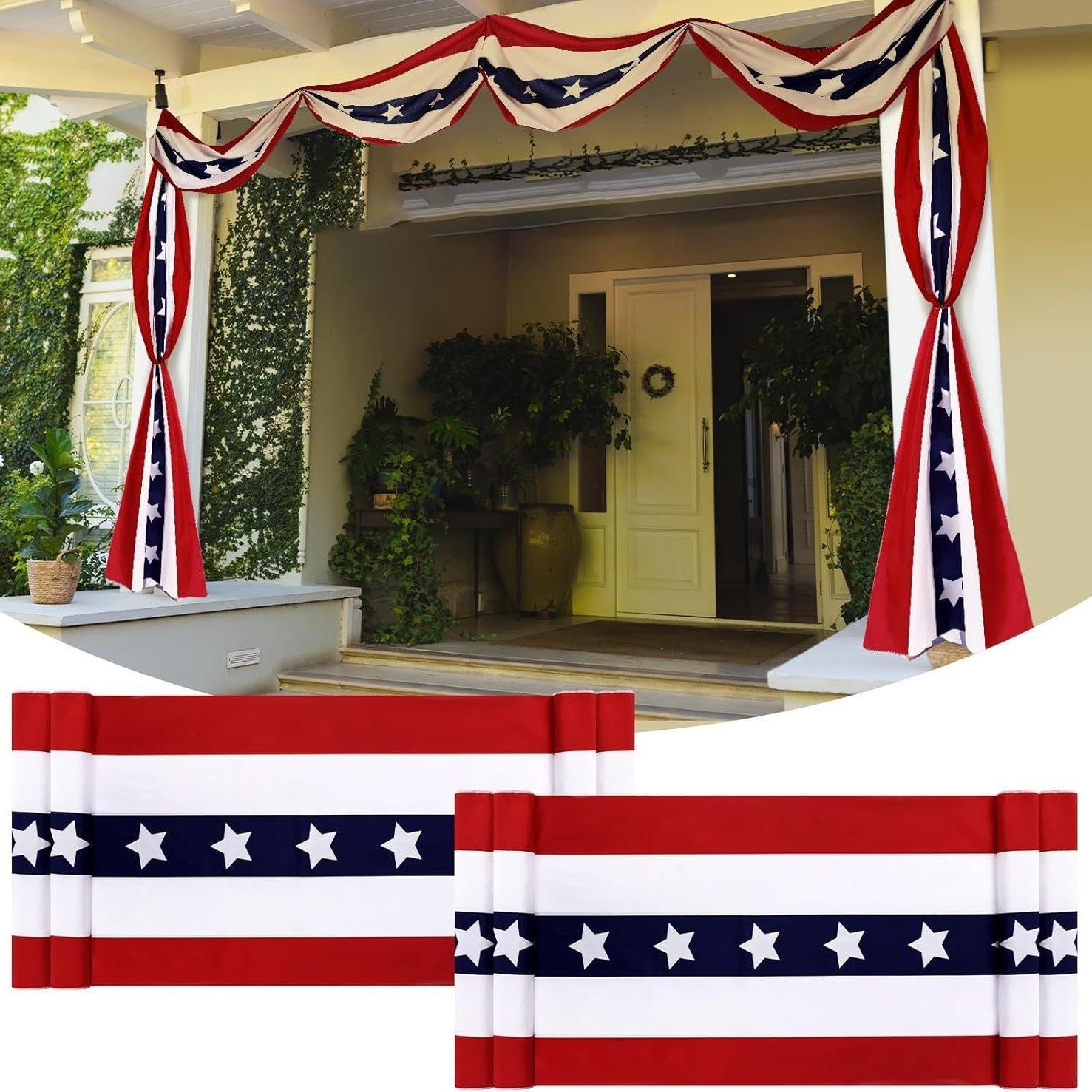 236"*20" Patriotic USA Banner – 250th Anniversary Red White Blue Bunting, Independence Day Outdoor Porch & Fence Decoration