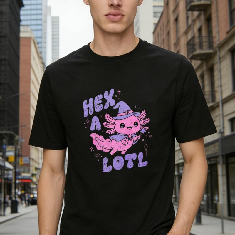 Cute Pink Axolotl Witch Hex A Lotl Funny Magic Creature Graphic T-shirt