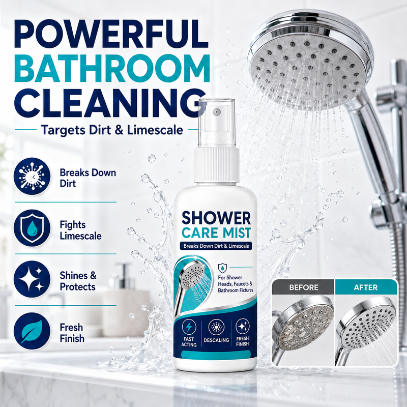Shower limescale remover spray for bathroom fixtures