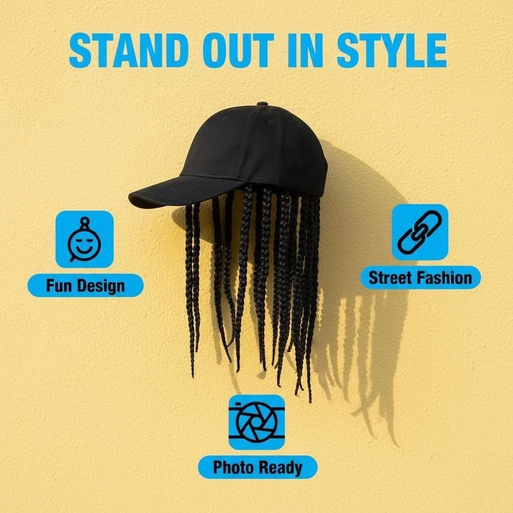 Hip-Hop Punk Baseball Cap with Braided Dreadlock Wig – Adjustable Snapback