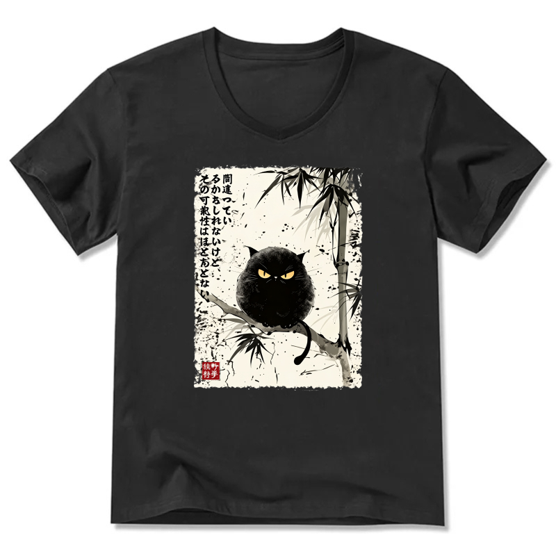 Black Cat Bamboo Japanese Art T Shirt Men Women Casual Wear