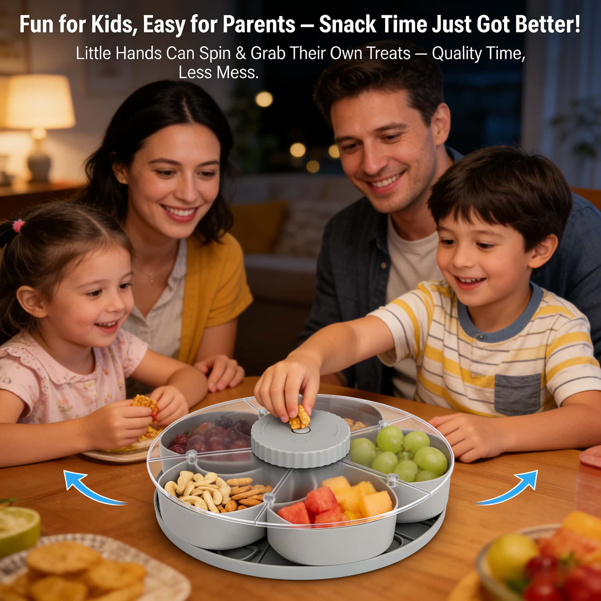 🍽️ Rotating 5-Compartment Snack Tray