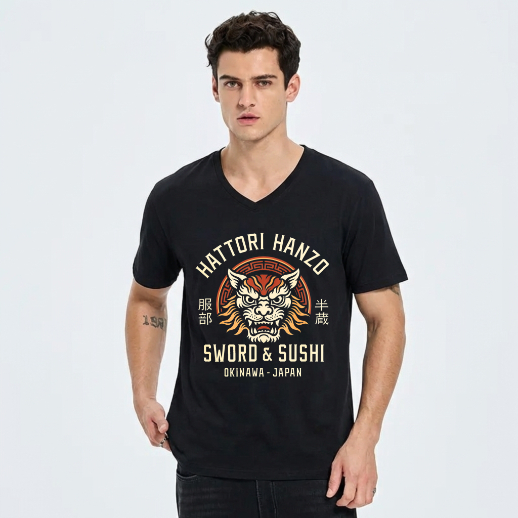 Hattori Hanzo Sword And Sushi Okinawa Japan T Shirt With Tiger Design