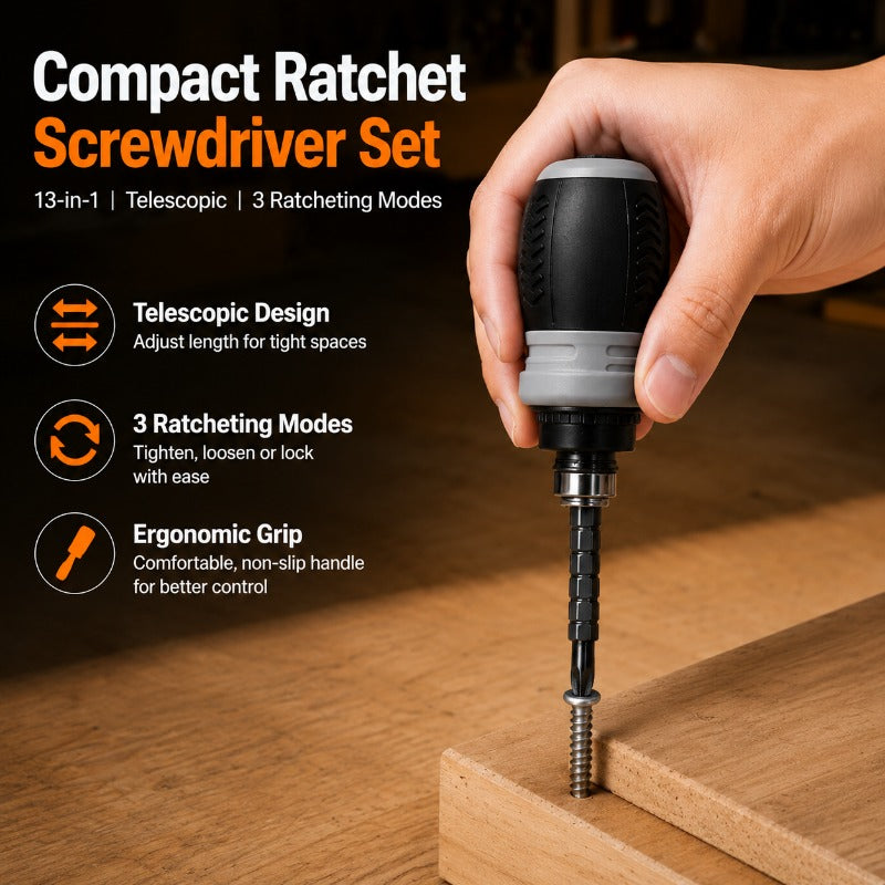 Compact 13-in-1 Ratchet Screwdriver