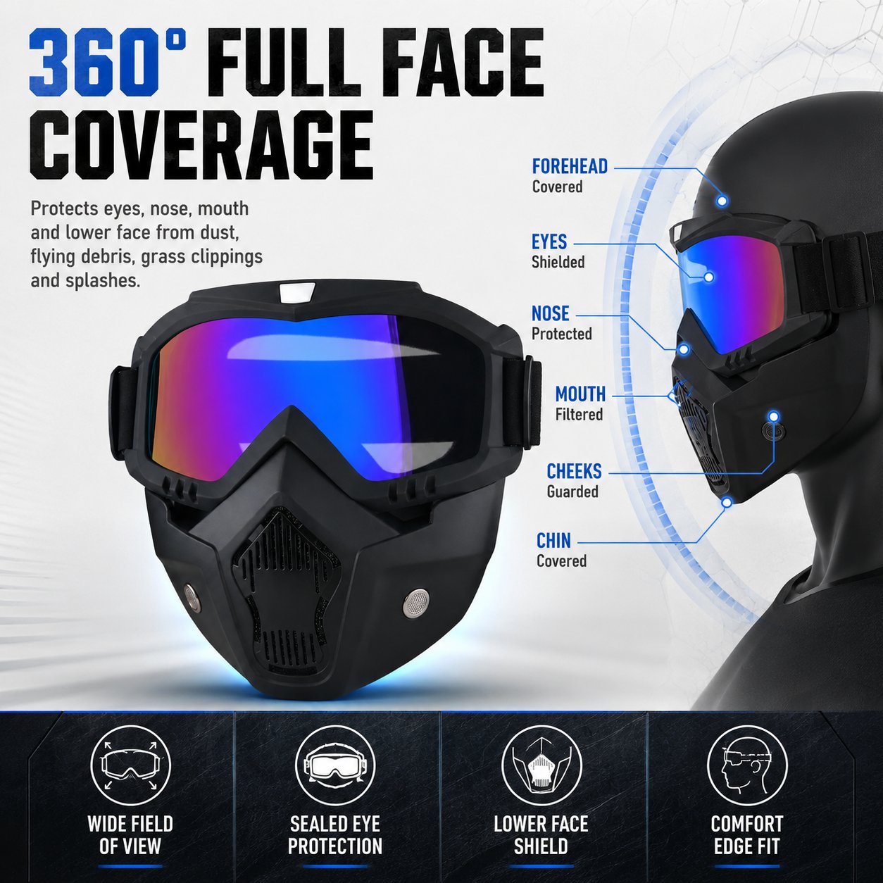 🤿Multi-Functional Protective Face Mask - Auto-Darkening Welding Goggles, Anti-Fog Skiing Shield & Dustproof Yard Work Gear - All-Terrain Safety Mask