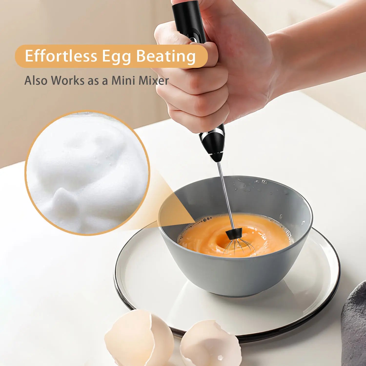 ⚡ Super Powerful Torque — Rechargeable Milk Frother Wand ☕3-Speed Handheld Foam Maker for Coffee, Matcha & Protein Shakes