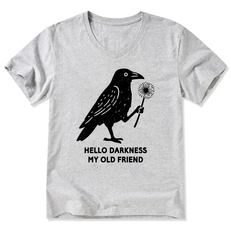 Hello Darkness My Old Friend Raven T-Shirt Black Bird Design