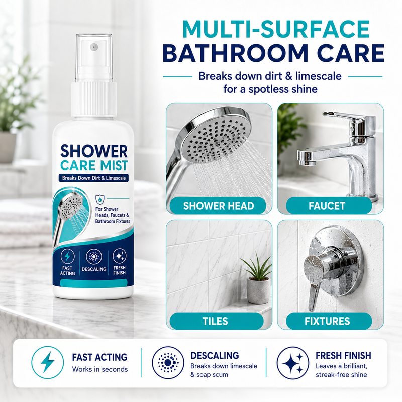Multi-surface bathroom limescale cleaner for showerhead faucet tiles and fixtures