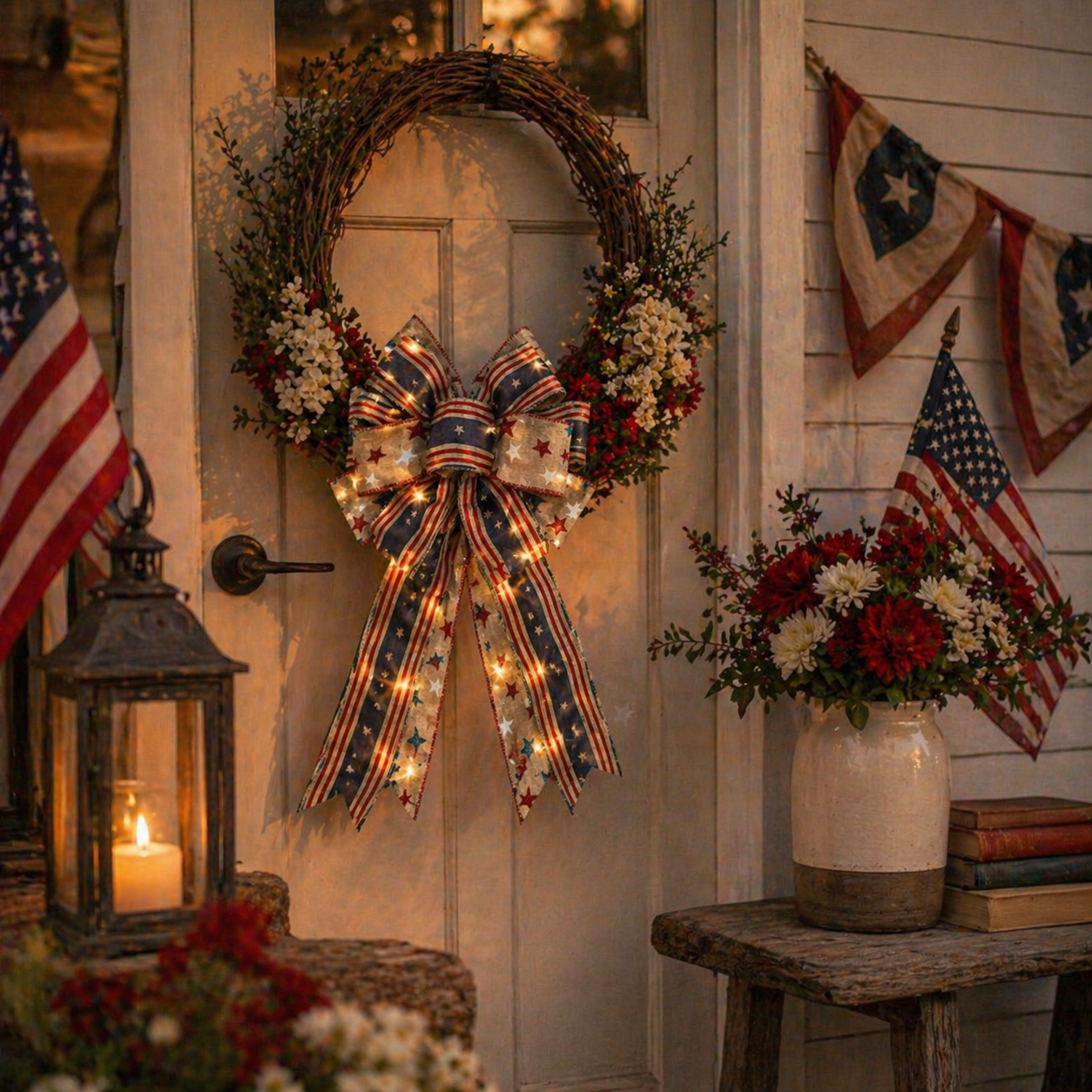 🎁🎁Handcrafted American Flag Wreath Decor for Front Doors 🇺🇸（🎉Best Decorative Effect - 4 PCS）
