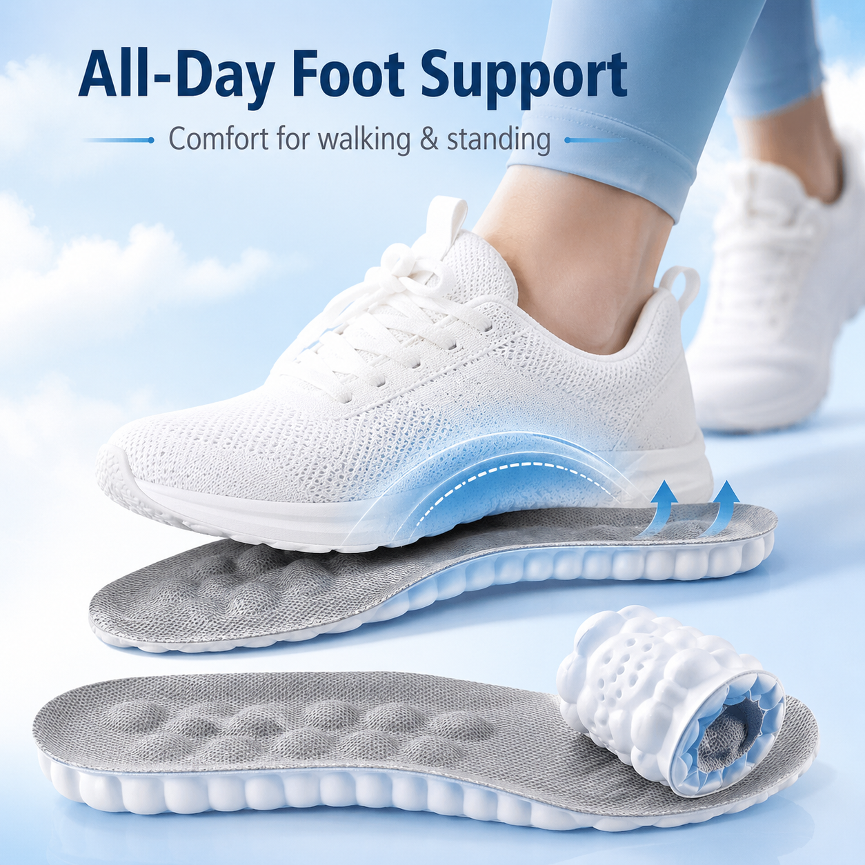 Unisex cloud-shaped insoles, anti-fatigue, shock absorption, and relief of foot pain.