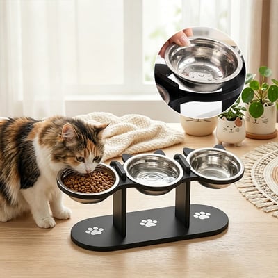 Wooden Cat Bowl Stand