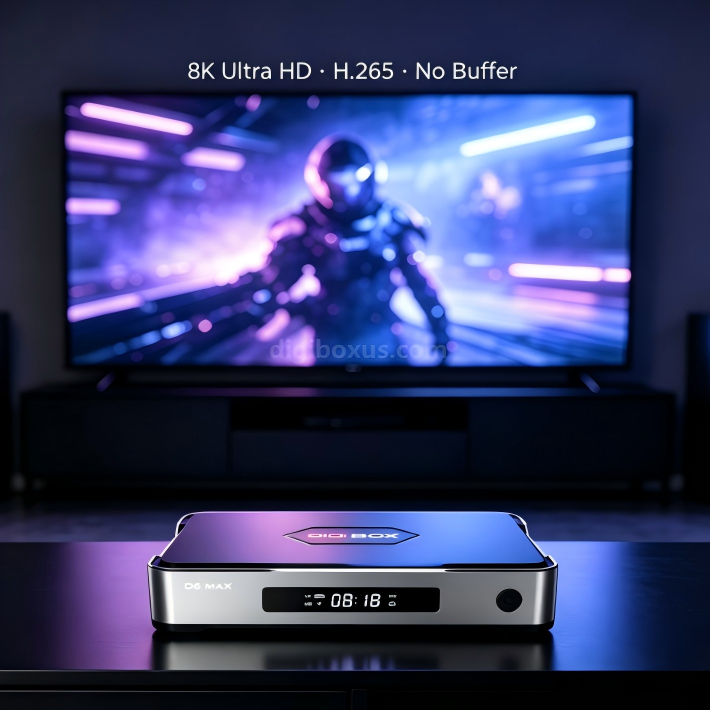 DIGIBOX D6 MAX 8K Ultra HD streaming with H.265 smooth decoding and no buffer. web.