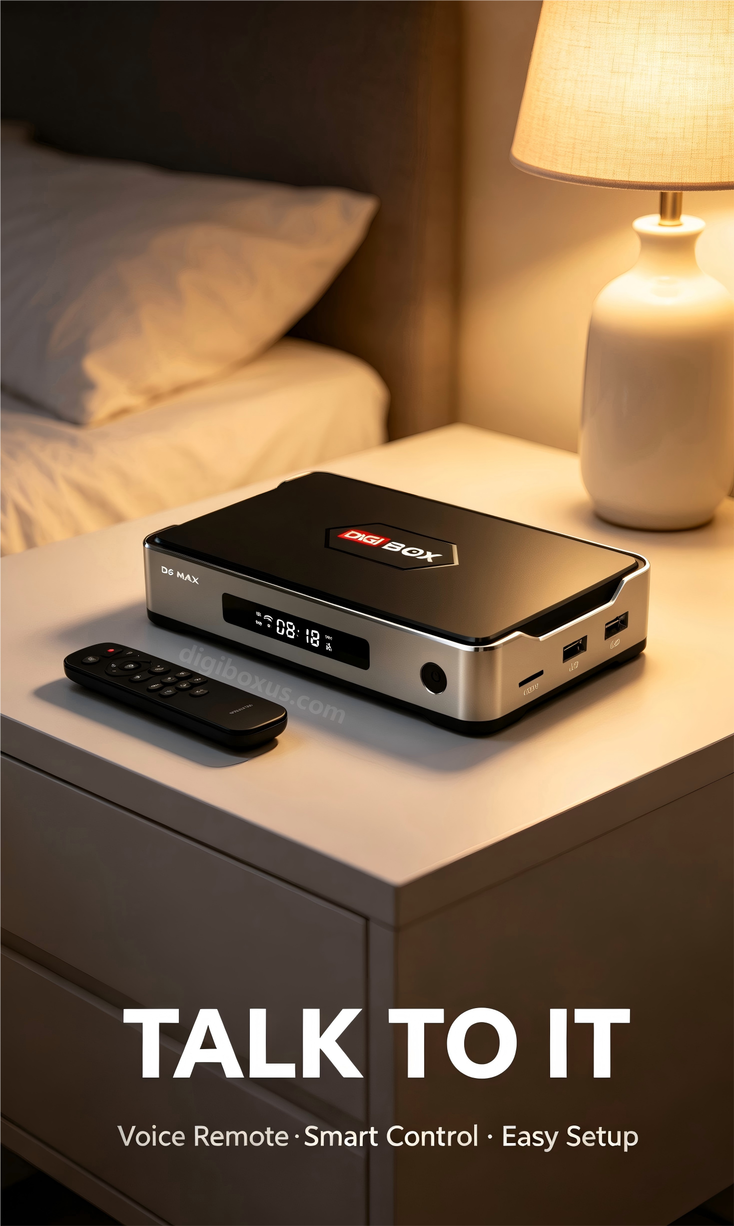 DIGIBOX D6 MAX voice remote for hands-free smart control and easy setup. mob.