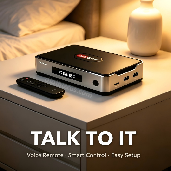 DIGIBOX D6 MAX voice remote for hands-free smart control and easy setup. web.