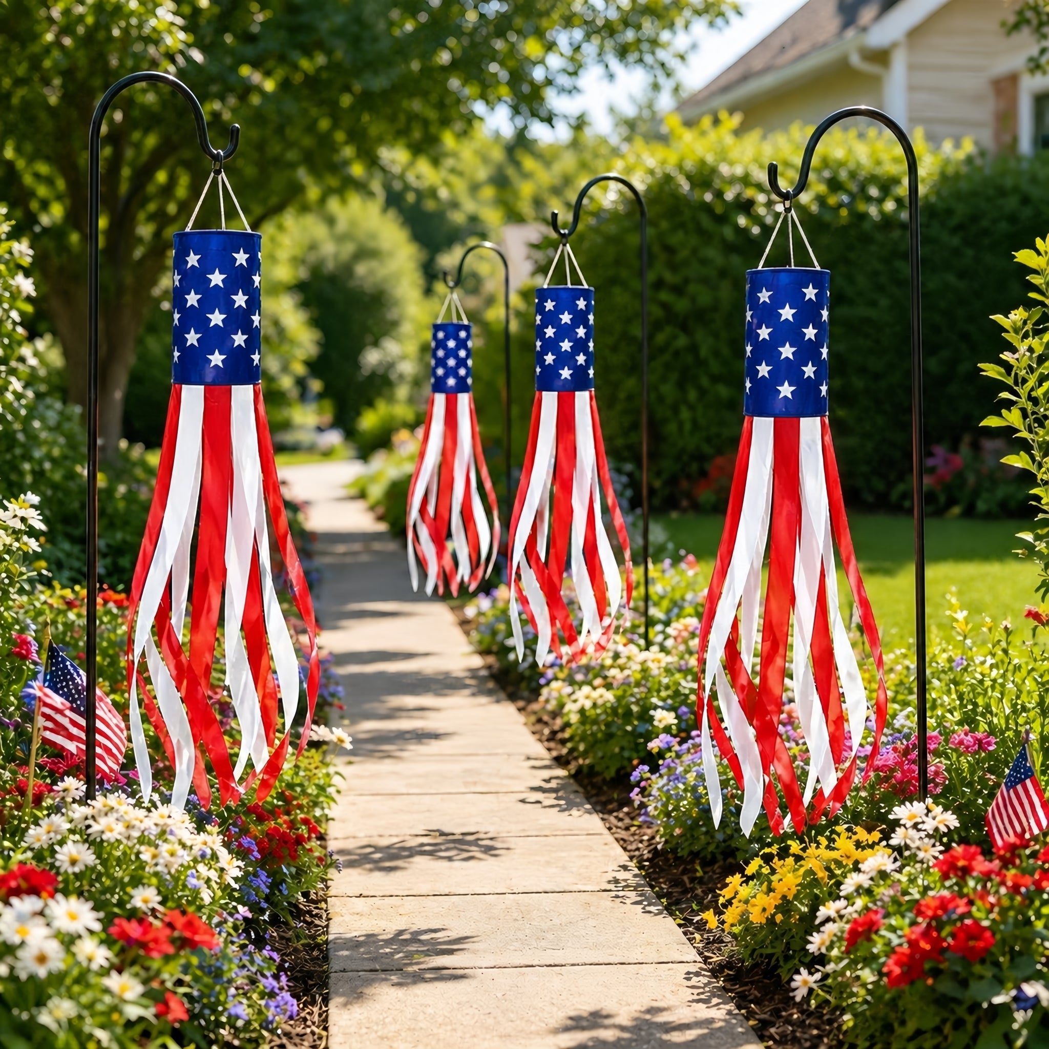 3 Pack 50 Inch Large American Flag Windsocks with Red White Blue Lights