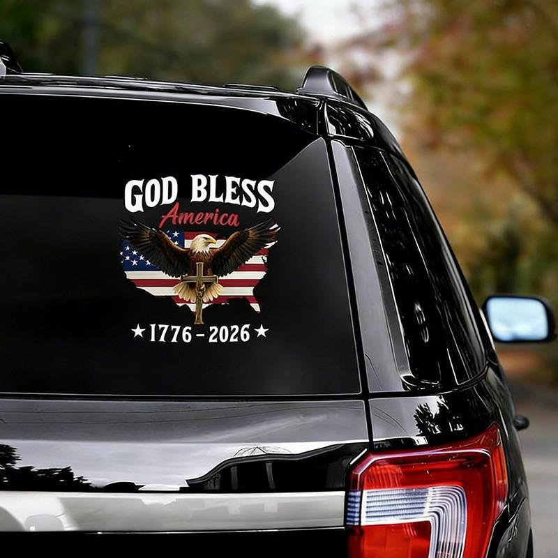 USA 250th Anniversary Car Decal 1776-2026. God Bless America Sticker with Bald Eagle. Cross & Flag. Waterproof Vinyl for Trucks. RVs. Laptops. 3 Sizes (6"/8"/12"). 2026 Sestercentennial Commemorative Veteran Gift. Patriotic Window Sticker