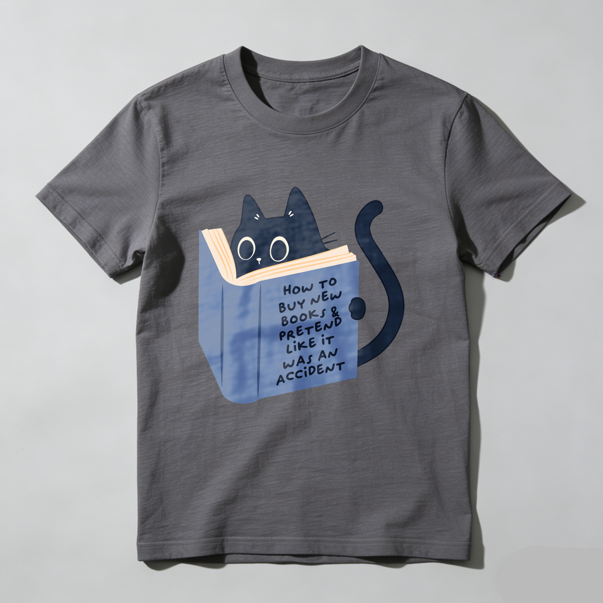 Wardrobecart Cat Reading Book With Text On Cover tshirt