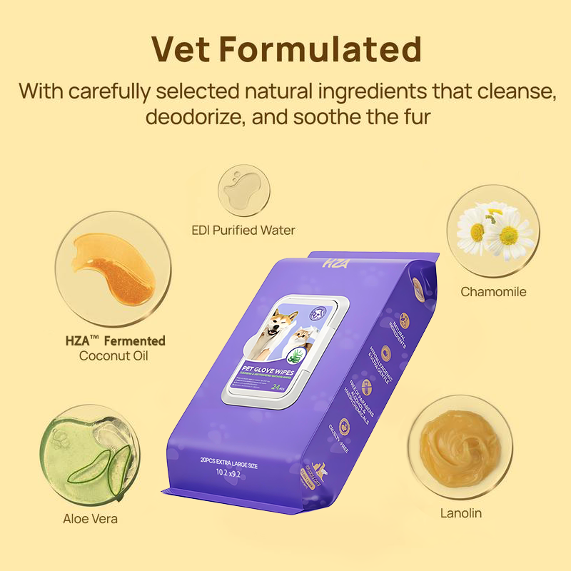 🧤 HZA™ PET Glove Wipes | High-Efficiency Deodorizing & Grooming Gloves | Professional Deep Clean with a Loving Stroke | Instant Refresh for Sensitive Pets | No More Water Stress – Clean & Comfy in Minutes