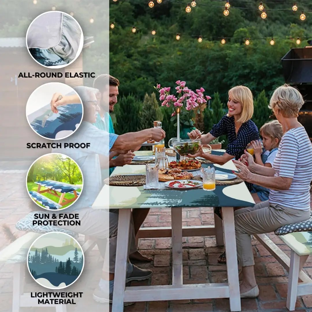 🧺 RNOONY Stretch Picnic Tablecloth Set | Bench Covers + Carry Bag Included 👜